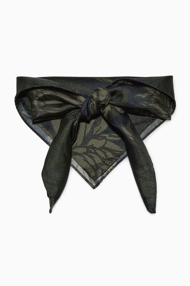 COS Floral-print Silk Neck Scarf Navy / Green / Floral