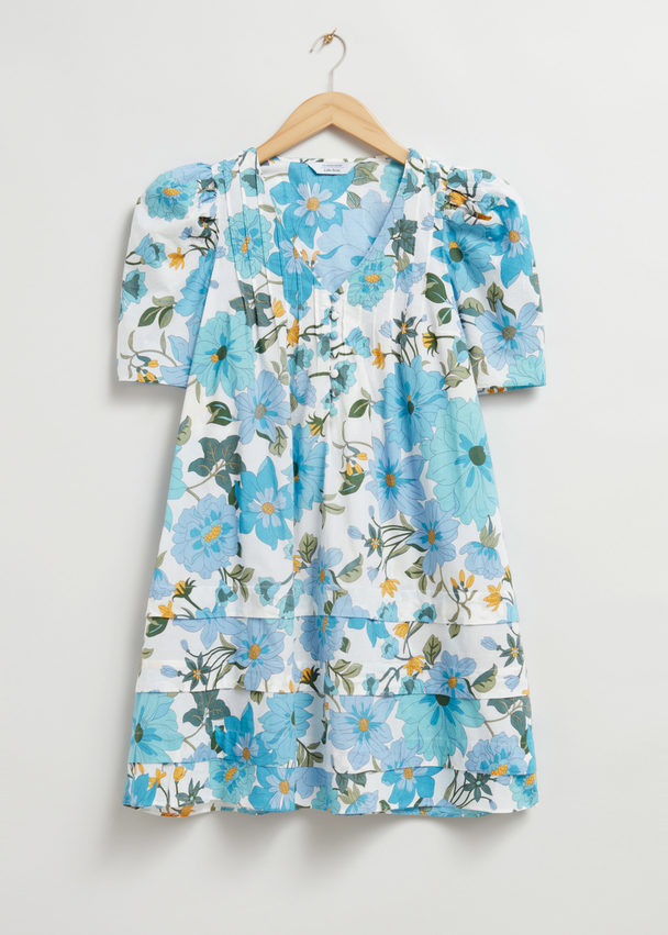 & Other Stories A-line Short-sleeve Dress Light Blue Floral Print