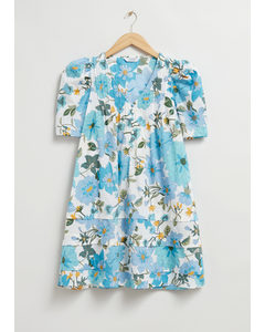 A-line Short-sleeve Dress Light Blue Floral Print
