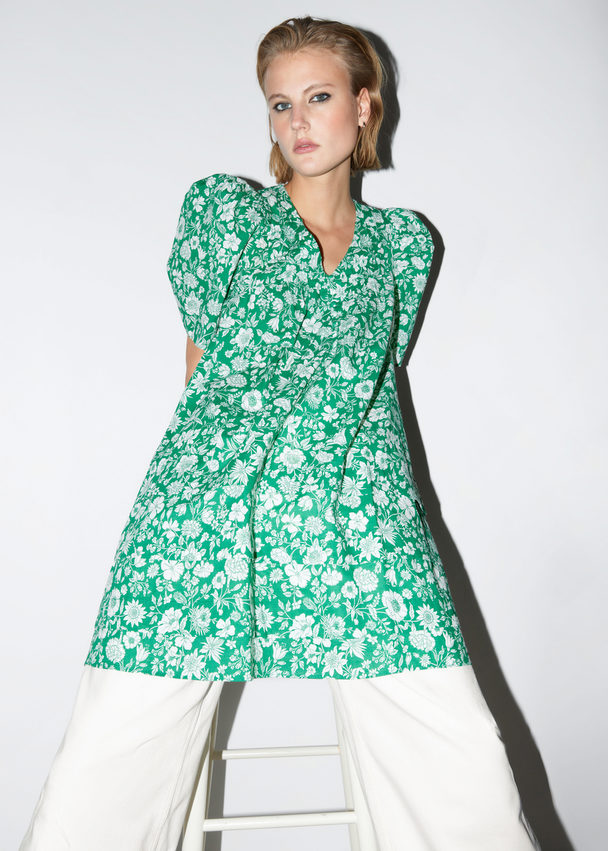 & Other Stories A-line Short-sleeve Dress Green Floral Print