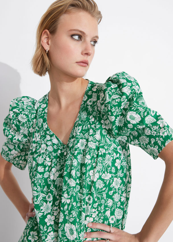 & Other Stories A-line Short-sleeve Dress Green Floral Print