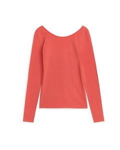 Scoop-neck Jersey Top Pale Red