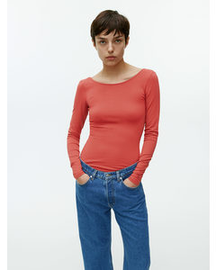 Scoop-neck Jersey Top Pale Red