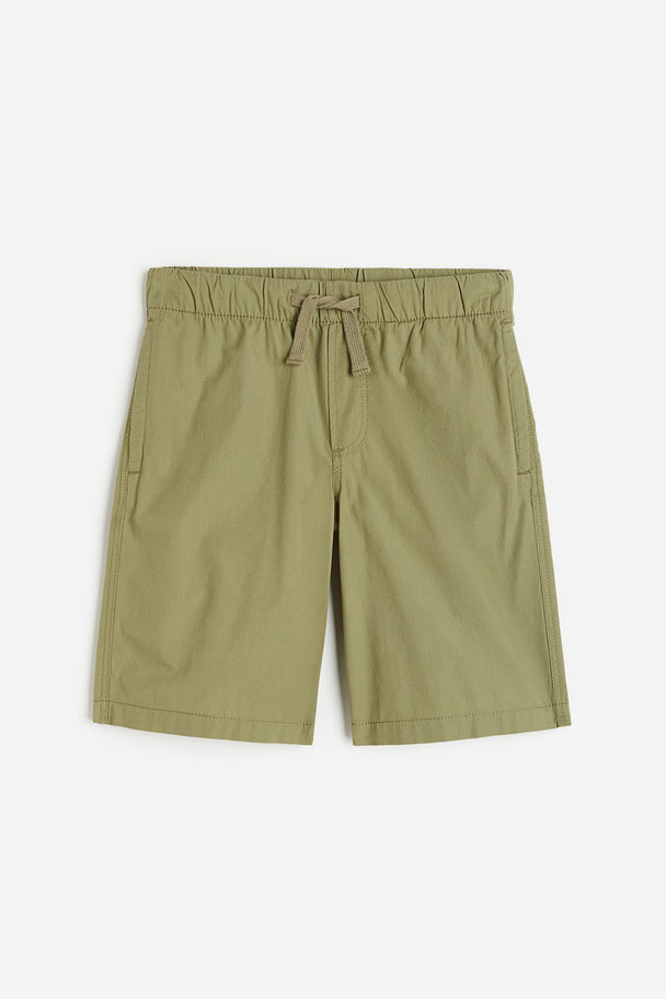 H&M Cotton Pull-on Shorts Khaki Green