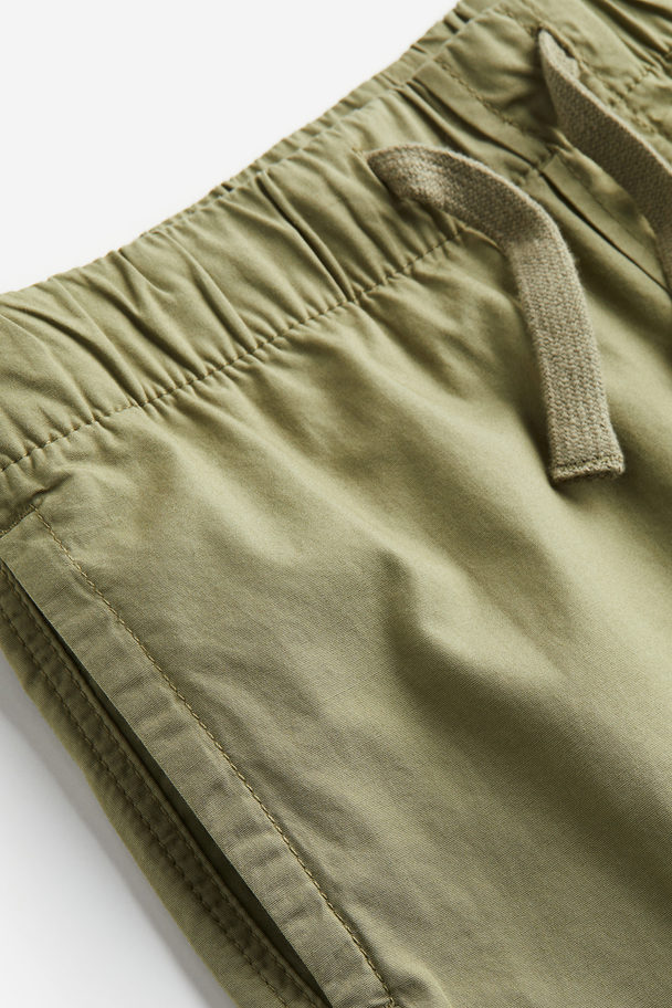 H&M Cotton Pull-on Shorts Khaki Green