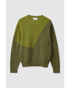 Two-tone Knitted Jumper Green