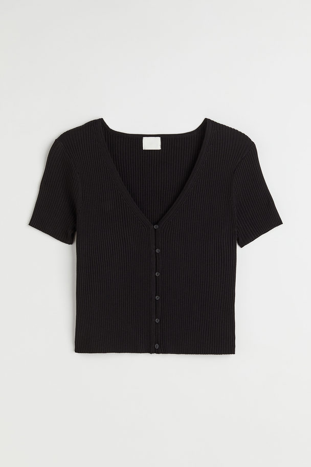H&M H&m+ Rib-knit Cropped Top Black