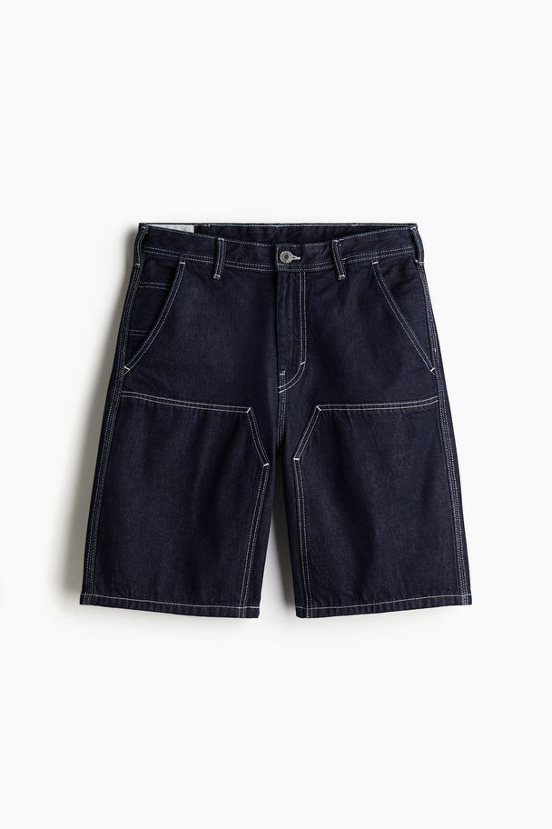 H&M Relaxed Denim Worker Shorts Navy Blue