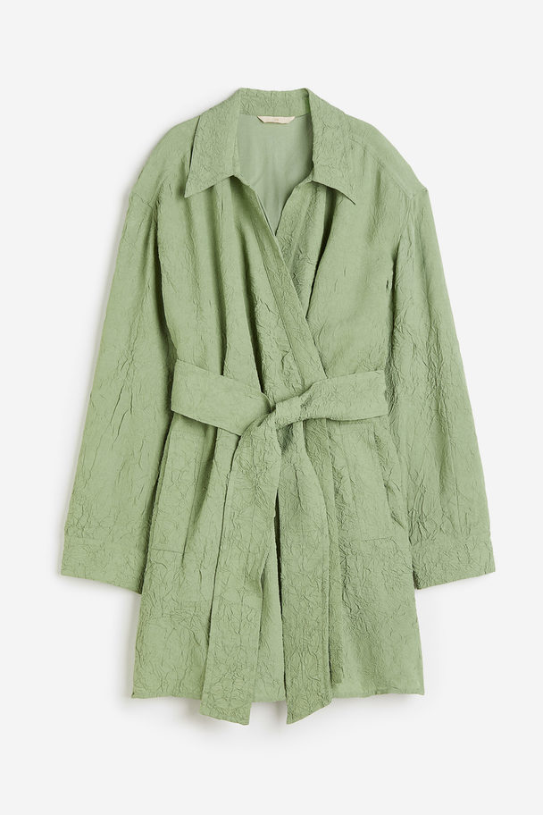 H&M Textured-weave Wrap Dress Light Green