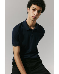 Poloshirt aus Seidenmix in Slim Fit Marineblau