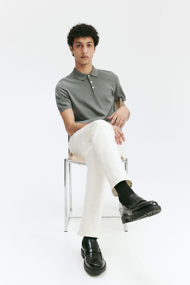 H&M Slim Fit Silk-blend Polo Shirt Dark Grey