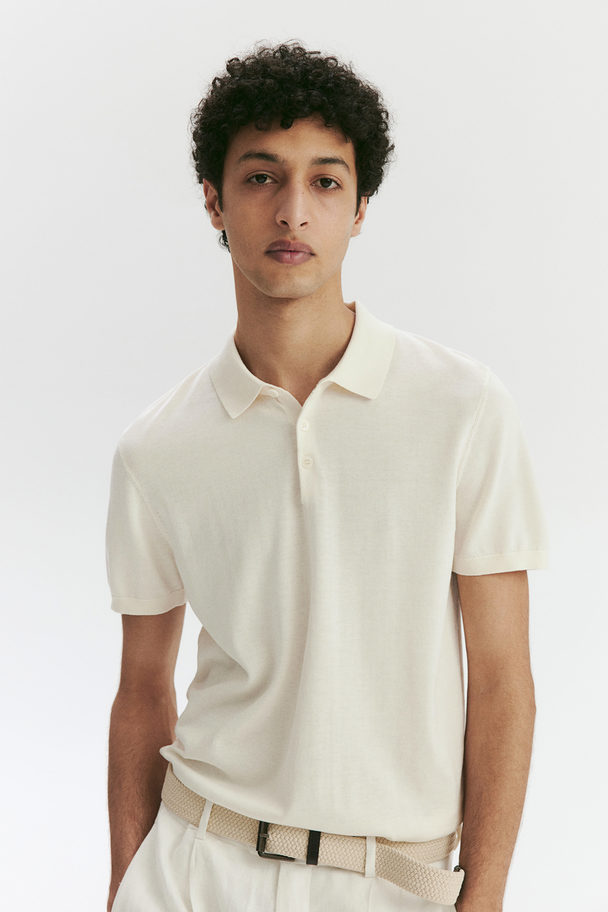 H&M Poloshirt aus Seidenmix in Slim Fit Cremefarben