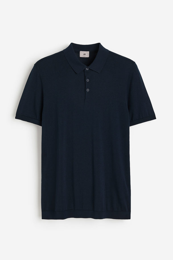 H&M Poloshirt aus Seidenmix in Slim Fit Marineblau