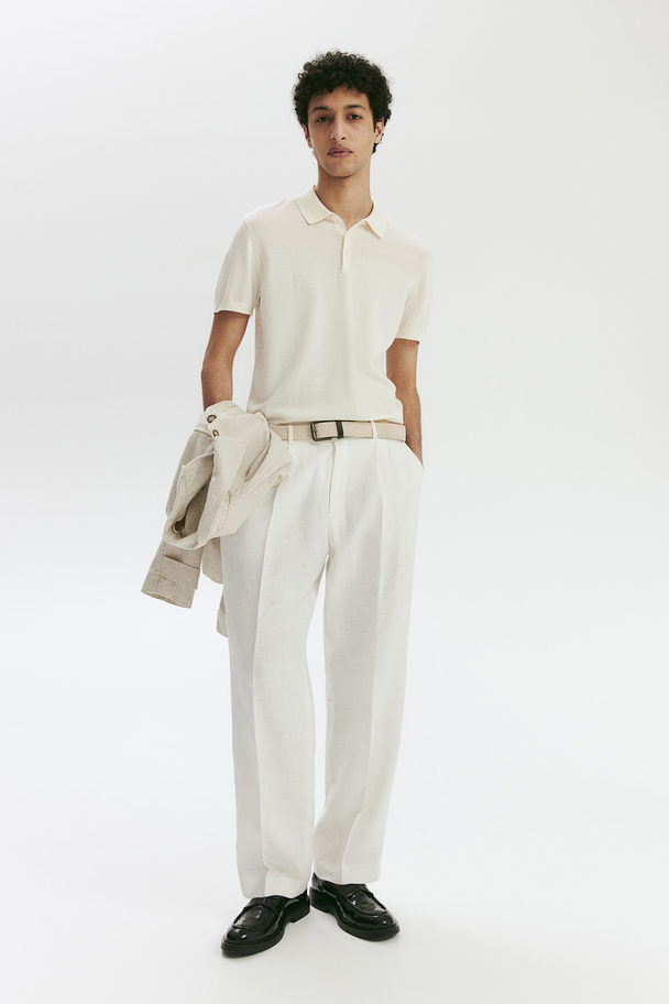H&M Slim Fit Silk-blend Polo Shirt Cream