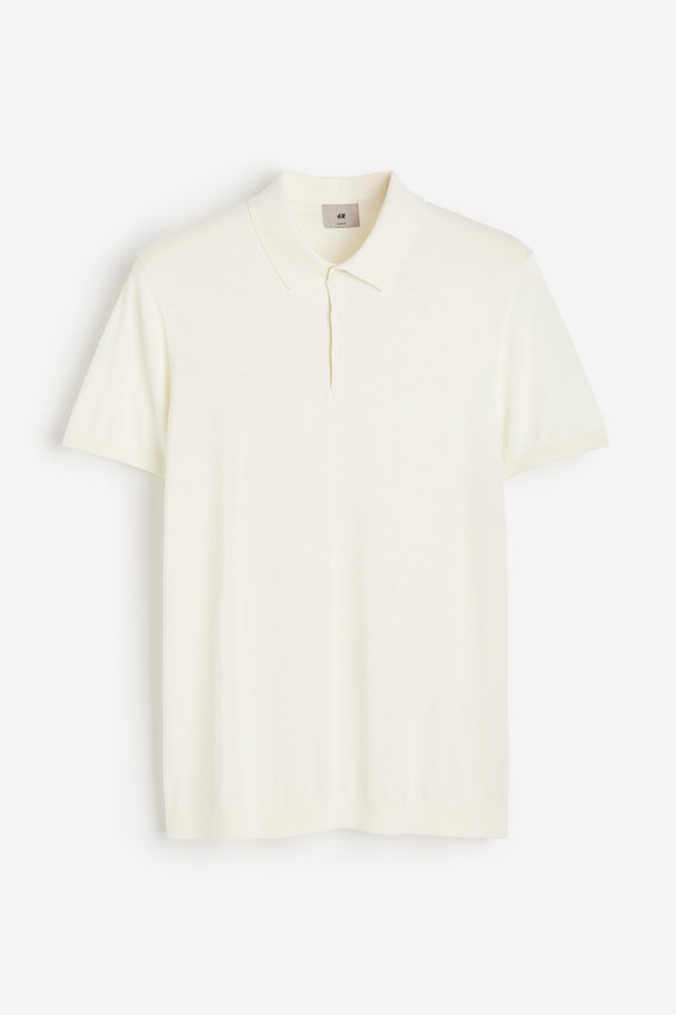 H&M Poloshirt aus Seidenmix in Slim Fit Cremefarben