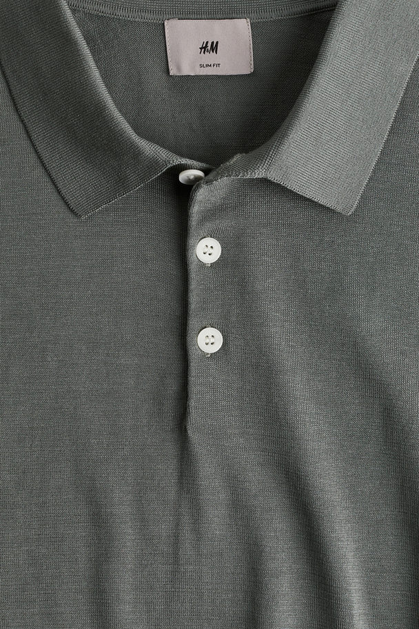 H&M Slim Fit Silk-blend Polo Shirt Dark Grey