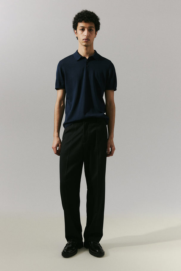 H&M Poloshirt Van Zijdemix - Slim Fit Marineblauw