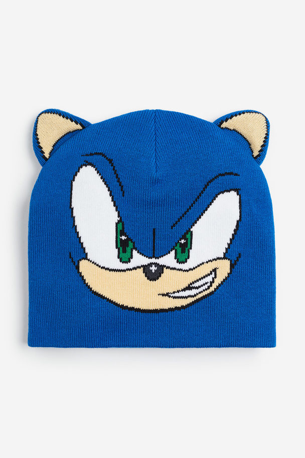 H&M Jacquard-knit Beanie Bright Blue/sonic The Hedgehog