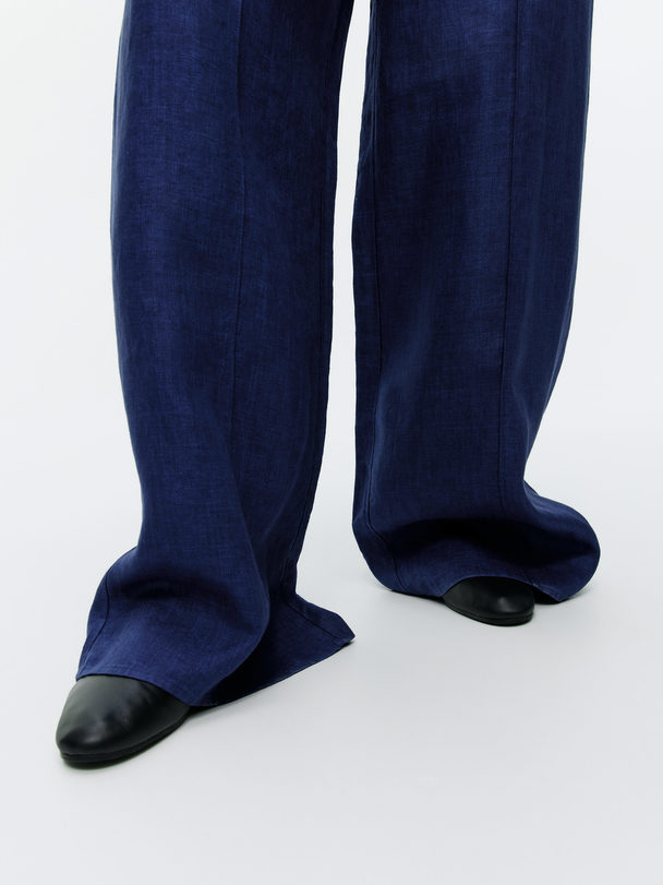 ARKET Loose Linen Trousers Dark Blue