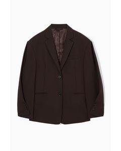 Rounded Wool Blazer Dark Brown