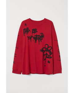 H&M+ Langarmshirt aus Jersey Rot/Print