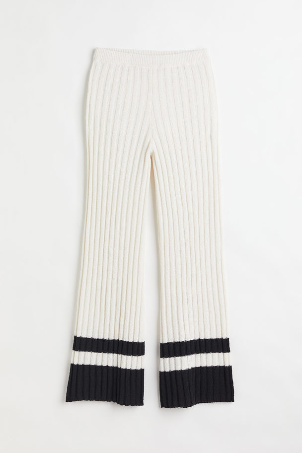 H&M Rib-knit Trousers Cream/black