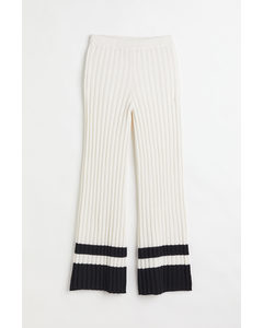 Rib-knit Trousers Cream/black
