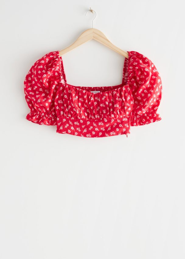 & Other Stories Puff Sleeve Crop Top Red Florals