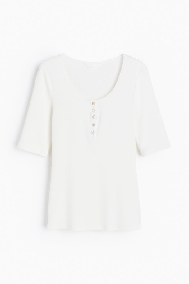 H&M Geribde Henleytop Wit