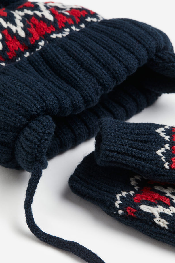 H&M 2-piece Jacquard-knit Set Dark Blue/patterned