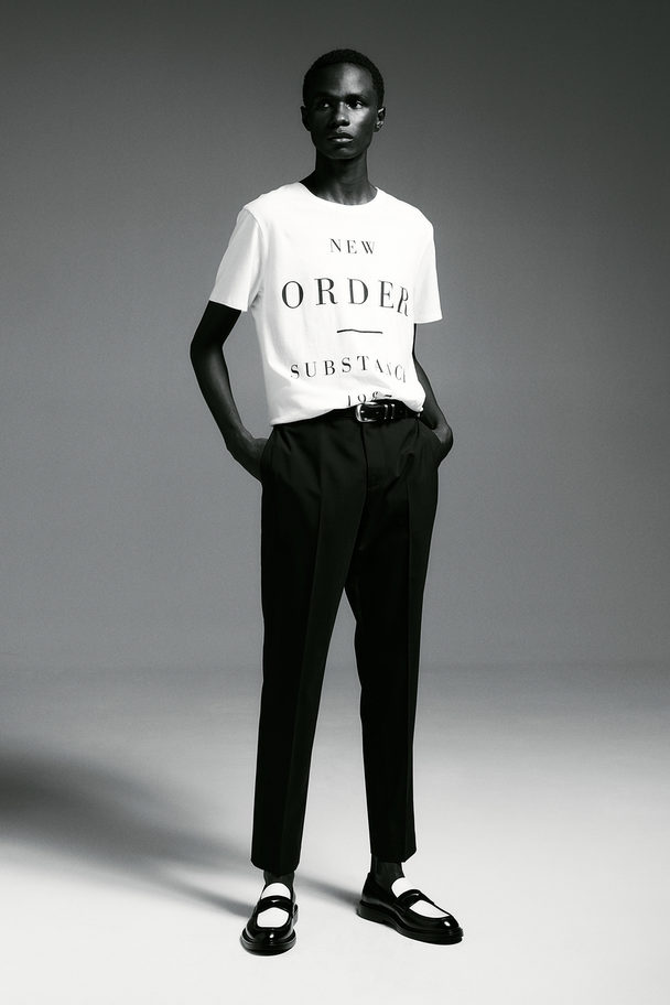 H&M Bedrucktes T-Shirt in Regular Fit Cremefarben/New Order