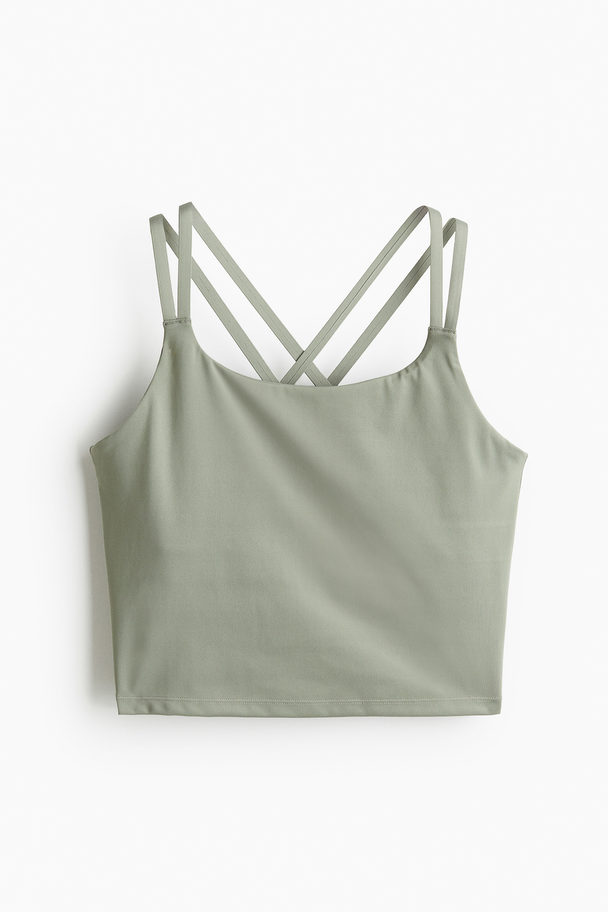 H&M DryMove™ Kurzes Sport-Tanktop Helles Khakigrün