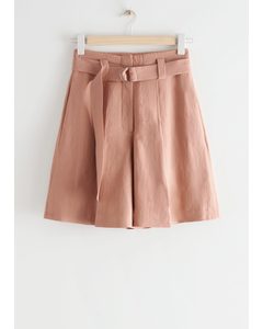 Wide Belted Press Crease Shorts Peach