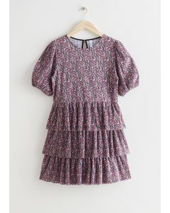 Tiered Printed Mini Dress Purple Print