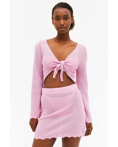 Tie-front Pink Crochet Cardigan Light Pink