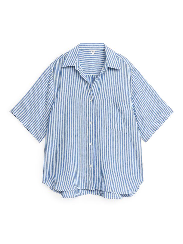 ARKET Linen Resort Shirt Blue/white
