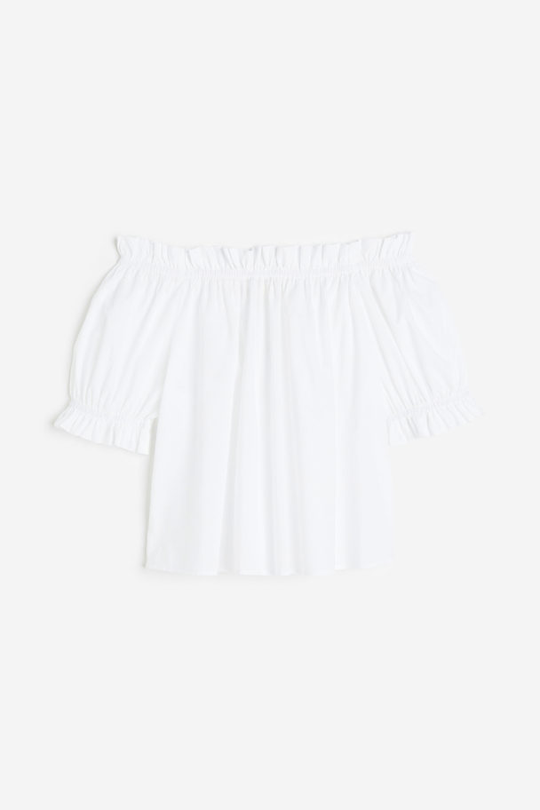 H&M Schulterfreies Shirt mit Volantbesatz Weiß