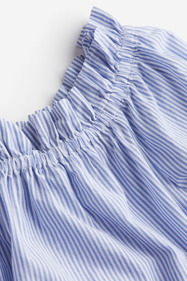 H&M Frill-trimmed Off-the-shoulder Top Blue/striped