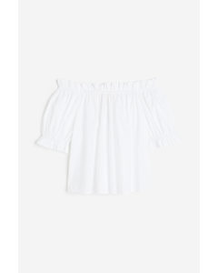 Frill-trimmed Off-the-shoulder Top White