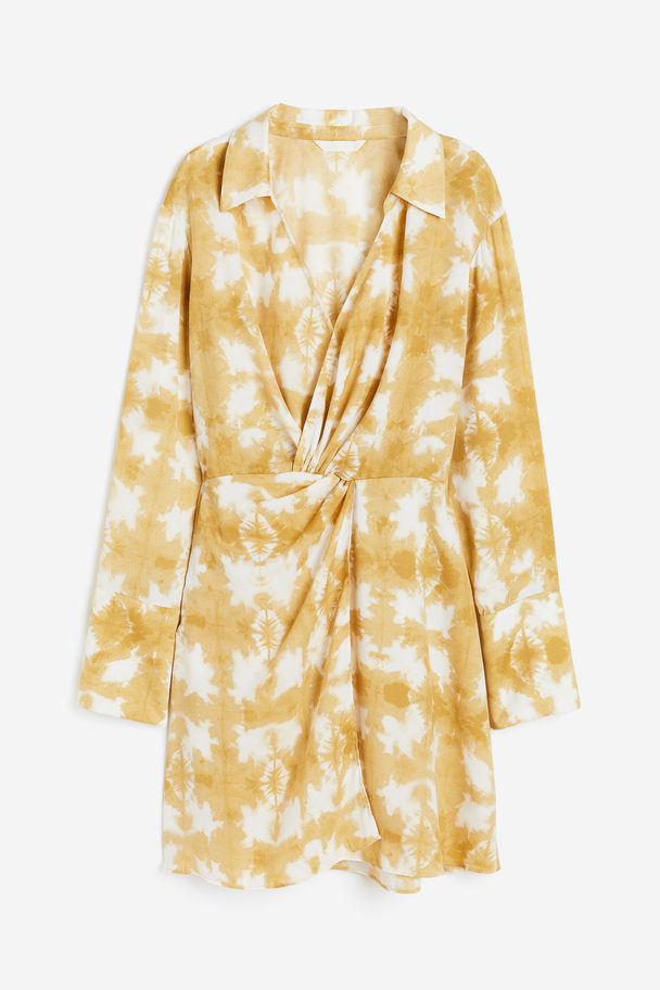 H&M Skjortekjole Med Vridd Detalj Gul/batikkmønstret