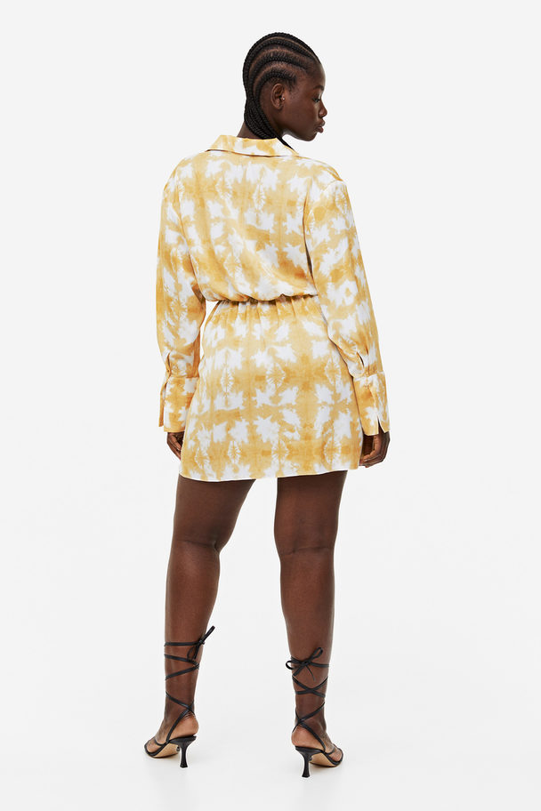 H&M Twist-detail Shirt Dress Yellow/tie-dye