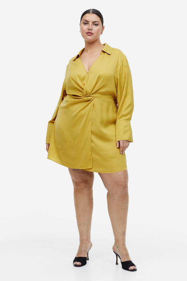 H&M Twist-detail Shirt Dress Yellow