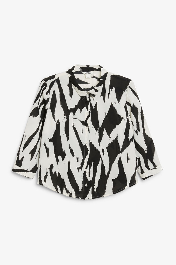 Monki Flowy Abstract Tiger Crepe Blouse Black & White Abstract Tiger