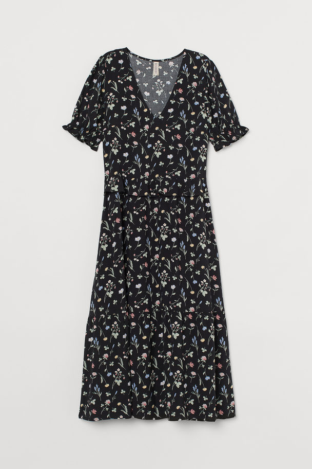 H&M Flounce-detail Dress Black/floral