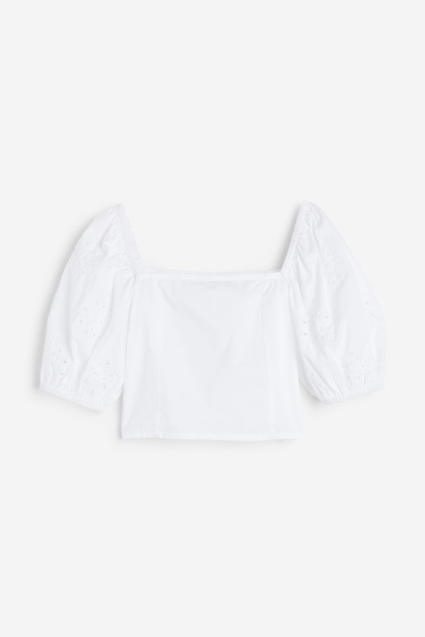 H&M Puff-sleeved Blouse White