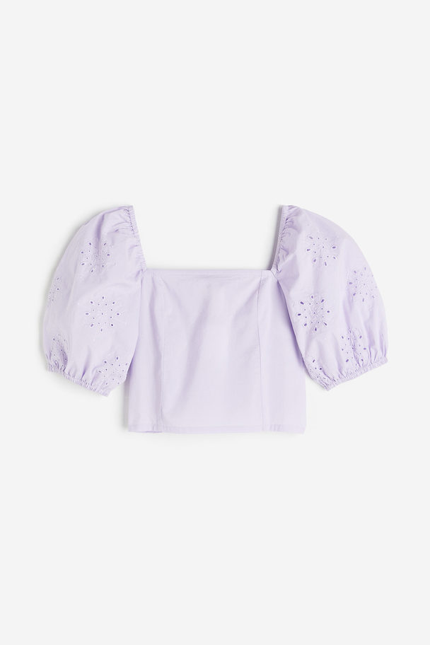 H&M Puff-sleeved Blouse Lilac