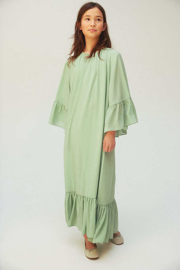 H&M Flounce-trimmed Kaftan Dress Light Green