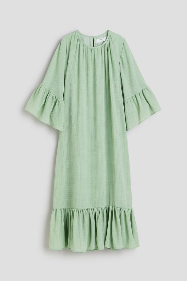 H&M Kaftankleid mit Volants Hellgrün