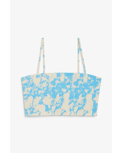 Ribbed Crop Top Blue And Beige Abstract Print