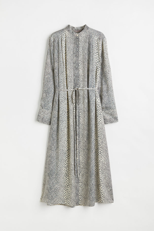 H&M Kleid mit Bindegürtel Grau/Schlangenmuster